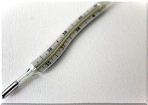 The thermometer contains mercury