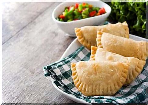 Vegan empanadas with a napkin.