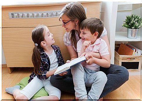 woman reading to children