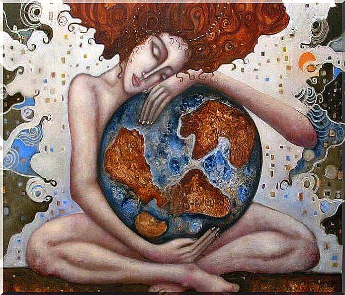 woman and globe